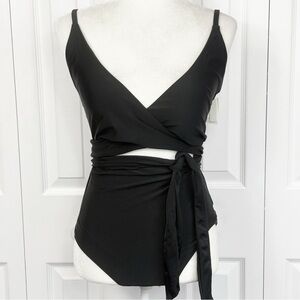 NWT Aerie Black Wraparound Tie Full Coverage One Piece Swimsuit L Long